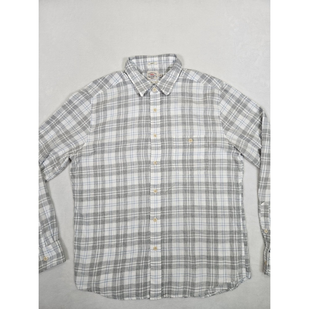 Faherty Stretch Featherweight Flannel Shirt Mens Larfe Gray Plaid Slim Fit LS - Picture 3 of 9